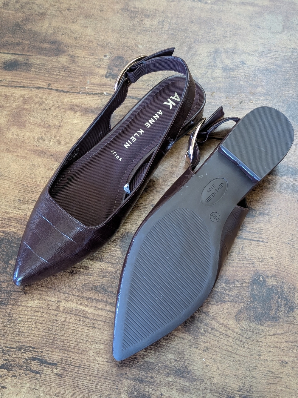 NWT Anne Klein "iflex" Women's Brown Pointed Slingback Flats - Picture 4 of 6